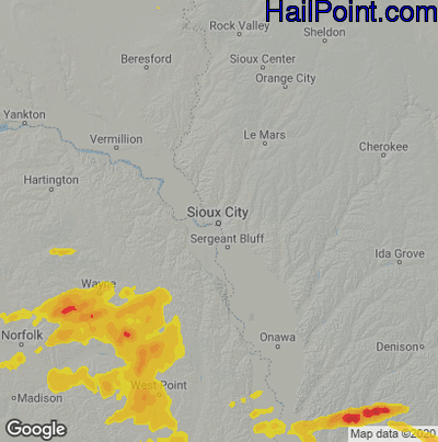 Hail Map for Sioux City, IA Region on May 17, 2022