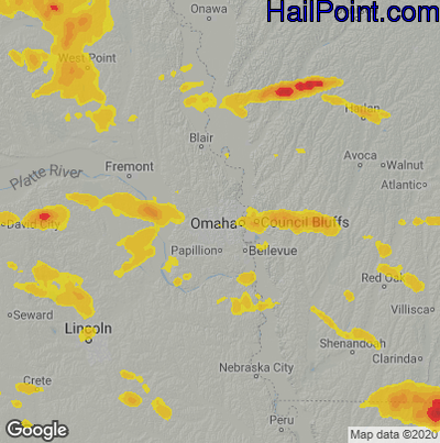 Hail Map for Omaha, NE Region on May 17, 2022