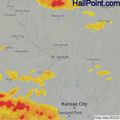 Hail Map for St. Joseph, MO Region on May 17, 2022 