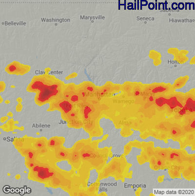 Hail Map for Mahhattan, KS Region on May 18, 2022