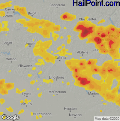 Hail Map for Salina, KS Region on May 18, 2022 