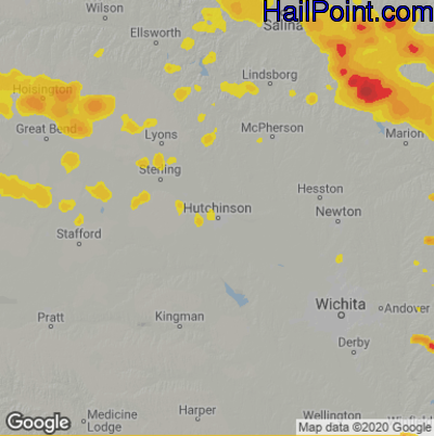 Hail Map for Hutchinson, KS Region on May 18, 2022