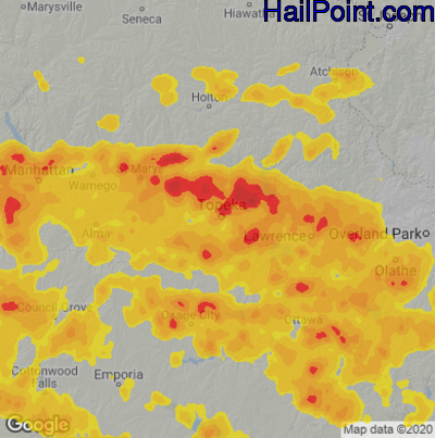 Hail Map for Topeka, KS Region on May 18, 2022