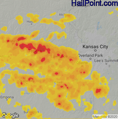 Hail Map for Lawerence, KS Region on May 18, 2022