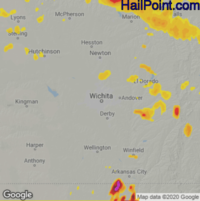Hail Map for Wichita, KS Region on May 18, 2022 