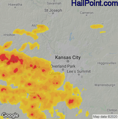 Hail Map for Kansas City, KS Region on May 18, 2022