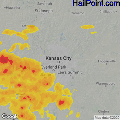 Hail Map for Kansas City, MO Region on May 18, 2022