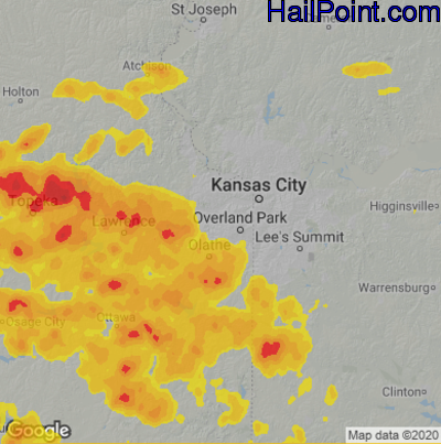 Hail Map for Shawnee, KS Region on May 18, 2022 