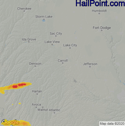 Hail Map for Carroll, IA Region on May 18, 2022