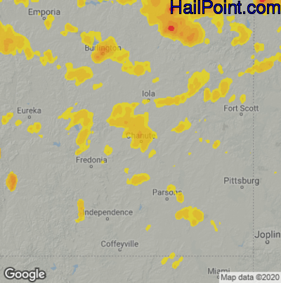Hail Map for Chanute, KS Region on May 18, 2022 