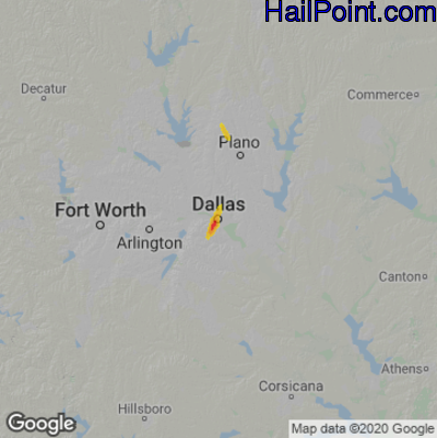 Hail Map for Dallas, TX Region on May 18, 2022
