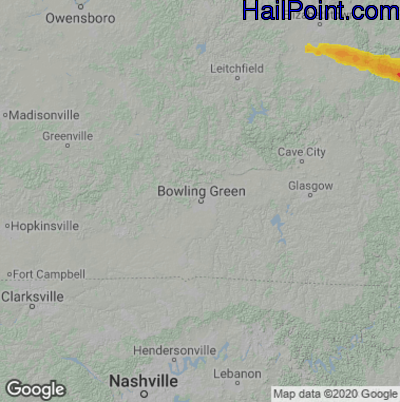 Hail Map for Bowling Green, KY Region on May 18, 2022