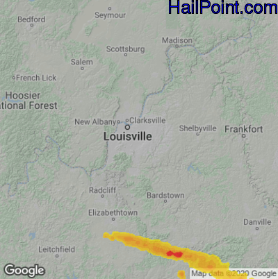 Hail Map for Louisville, KY Region on May 18, 2022