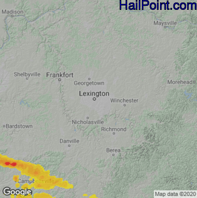 Hail Map for Lexington, KY Region on May 18, 2022