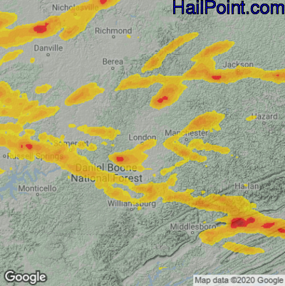 Hail Map for London, KY Region on May 18, 2022