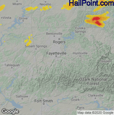 Hail Map for Fayetteville, AR Region on May 19, 2022 