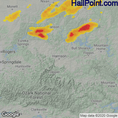 Hail Map for Harrison, AR Region on May 19, 2022