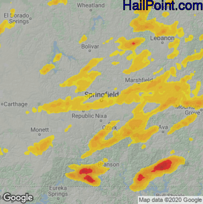 Hail Map for Springfield, MO Region on May 19, 2022