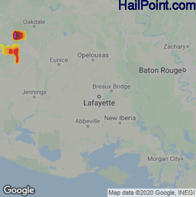 Hail Map for Lafayette, LA Region on May 19, 2022