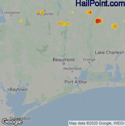 Hail Map for Beaumont, TX Region on May 19, 2022