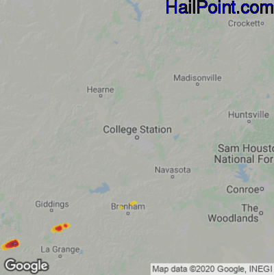 Hail Map for College Station, TX Region on May 19, 2022