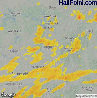 Hail Map for Lebanon, MO Region on May 19, 2022