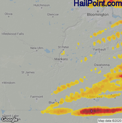 Hail Map for Mankato, MN Region on May 19, 2022