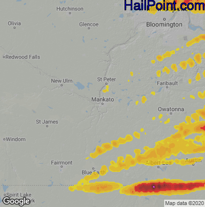 Hail Map for Mankato, MN Region on May 19, 2022 