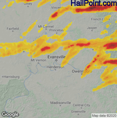 Hail Map for Evansville, IN Region on May 19, 2022