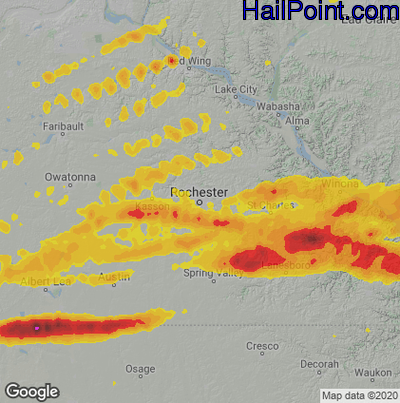 Hail Map for Rochester, MN Region on May 19, 2022