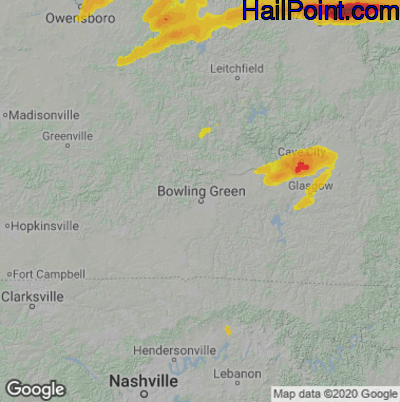 Hail Map for Bowling Green, KY Region on May 19, 2022
