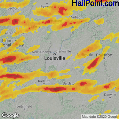 Hail Map for Louisville, KY Region on May 19, 2022