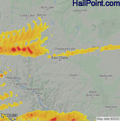 Hail Map for Eau Claire, WI Region on May 19, 2022