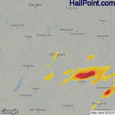 Hail Map for Effingham, IL Region on May 19, 2022 