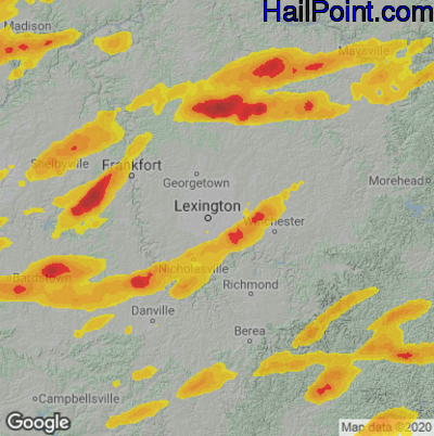 Hail Map for Lexington, KY Region on May 19, 2022