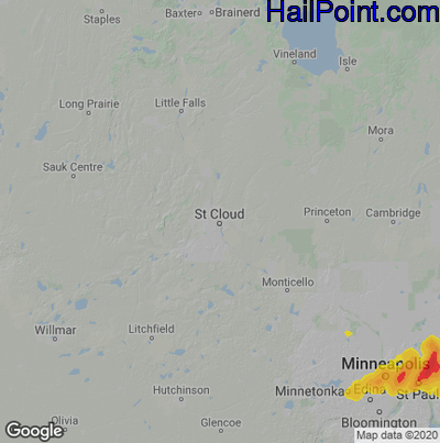 Hail Map for St Cloud, MN Region on May 19, 2022 