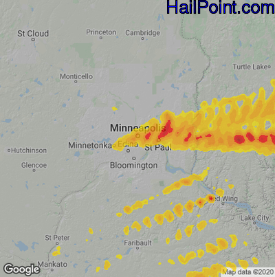 Hail Map for Minneapolis, MN Region on May 19, 2022