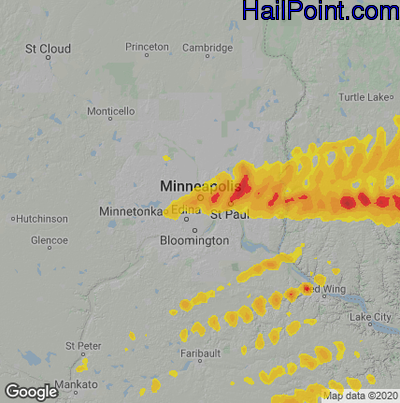 Hail Map for Minneapolis, MN Region on May 19, 2022 