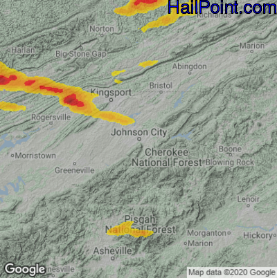 Hail Map for Johnson City, TN Region on May 19, 2022