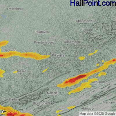 Hail Map for Pikeville, KY Region on May 19, 2022