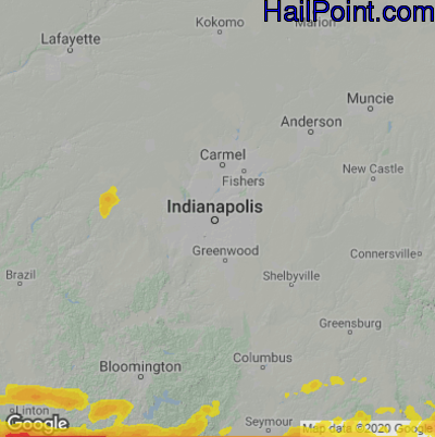 Hail Map for Indianapolis, IN Region on May 19, 2022