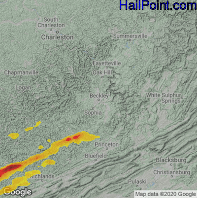 Hail Map for Beckley, WV Region on May 19, 2022