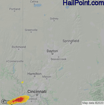 Hail Map for Dayton, OH Region on May 19, 2022
