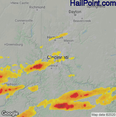 Hail Map for Cincinnati, OH Region on May 19, 2022