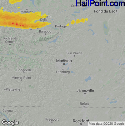 Hail Map for Madison, WI Region on May 20, 2022