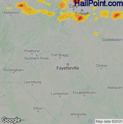 Hail Map for Fayetteville, NC Region on May 20, 2022