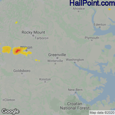 Hail Map for Greenville, NC Region on May 20, 2022