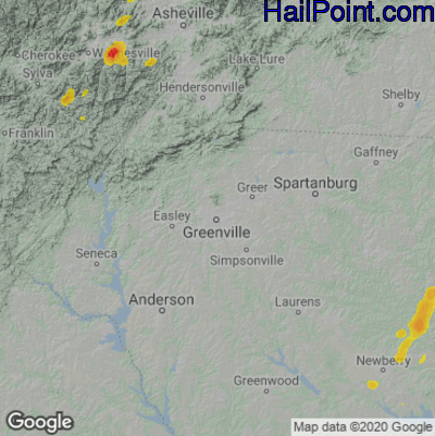 Hail Map for Greenville, SC Region on May 21, 2022