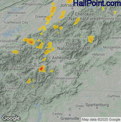 Hail Map for Asheville, NC Region on May 21, 2022