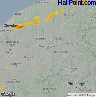Hail Map for Youngstown, OH Region on May 21, 2022